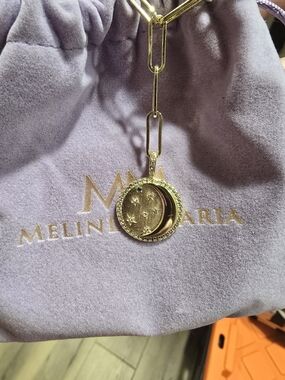 Melinda Maria Lavender Mini Drawstring Bag with Gold Moon Charm Necklace
